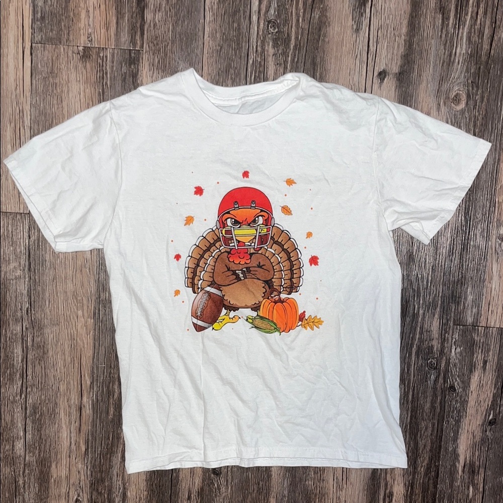 Kids White T-Shirt with Turkey Football Graphic